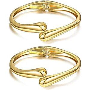 Gold 2 Pc Bangle Bracelets for Women and Teens Adjustable Chunky Twist Cuff
